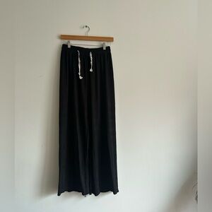 Black Wide-Leg Pants with Drawstring